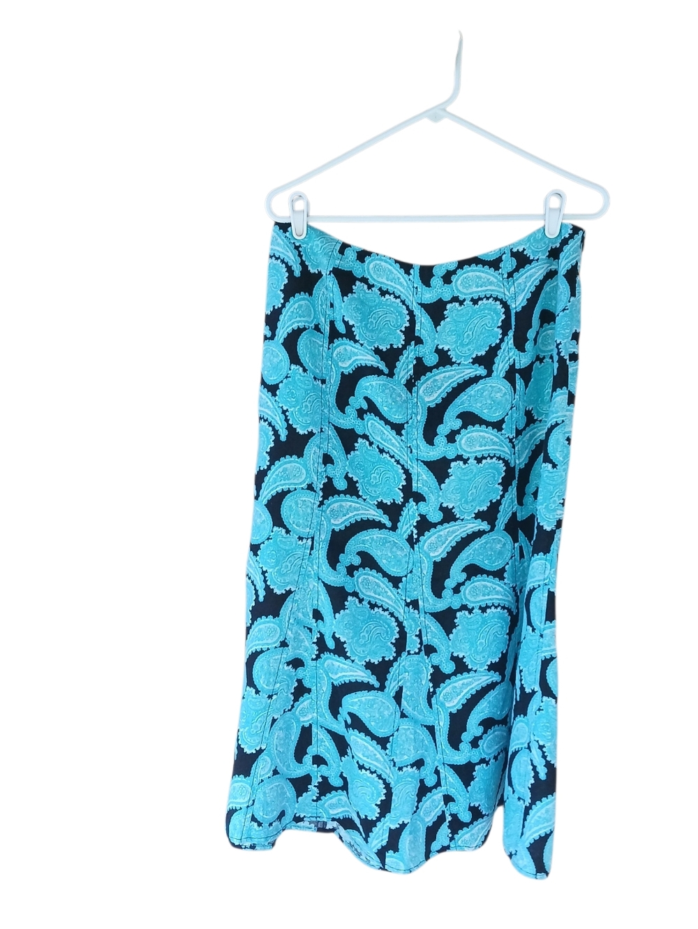 Kim Rogers Turquoise Paisley A Line Linen Maxi Skirt Size 12 - Picture 1 of 8